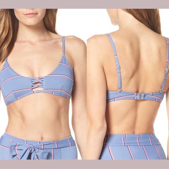 NEW $92 Seafolly Radiance Stripe Bikini Top in Grey/Blue [SZ 6‎ US/ 10 AUS ] - Picture 1 of 8